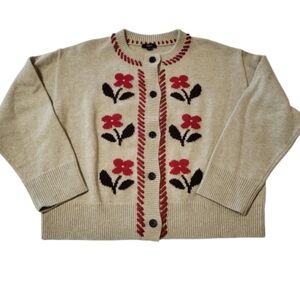 Rails Mavie Carmine Floral Cardigan Tan Red Button Up Thick Cozy Scandi Style XL